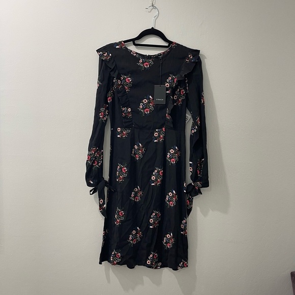 NWT FRNCH Floral Long Sleeve Black Midi Dress Sz Small - Picture 3 of 7